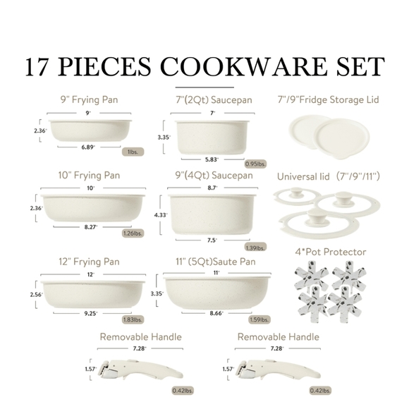 Carote Nonstick Cookware Sets, 17 Pcs Granite Non Stick Pots Pans Set - Picture 2 of 9